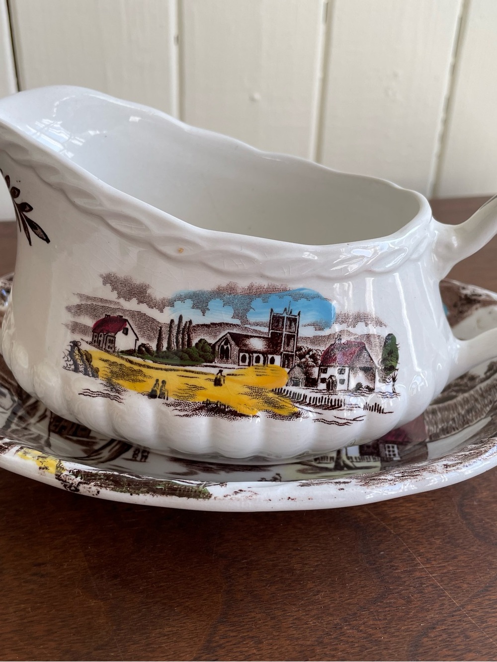 "Sunday Morning" W. H. Grindley Ironstone Dish - White with Brown Transfer Mark